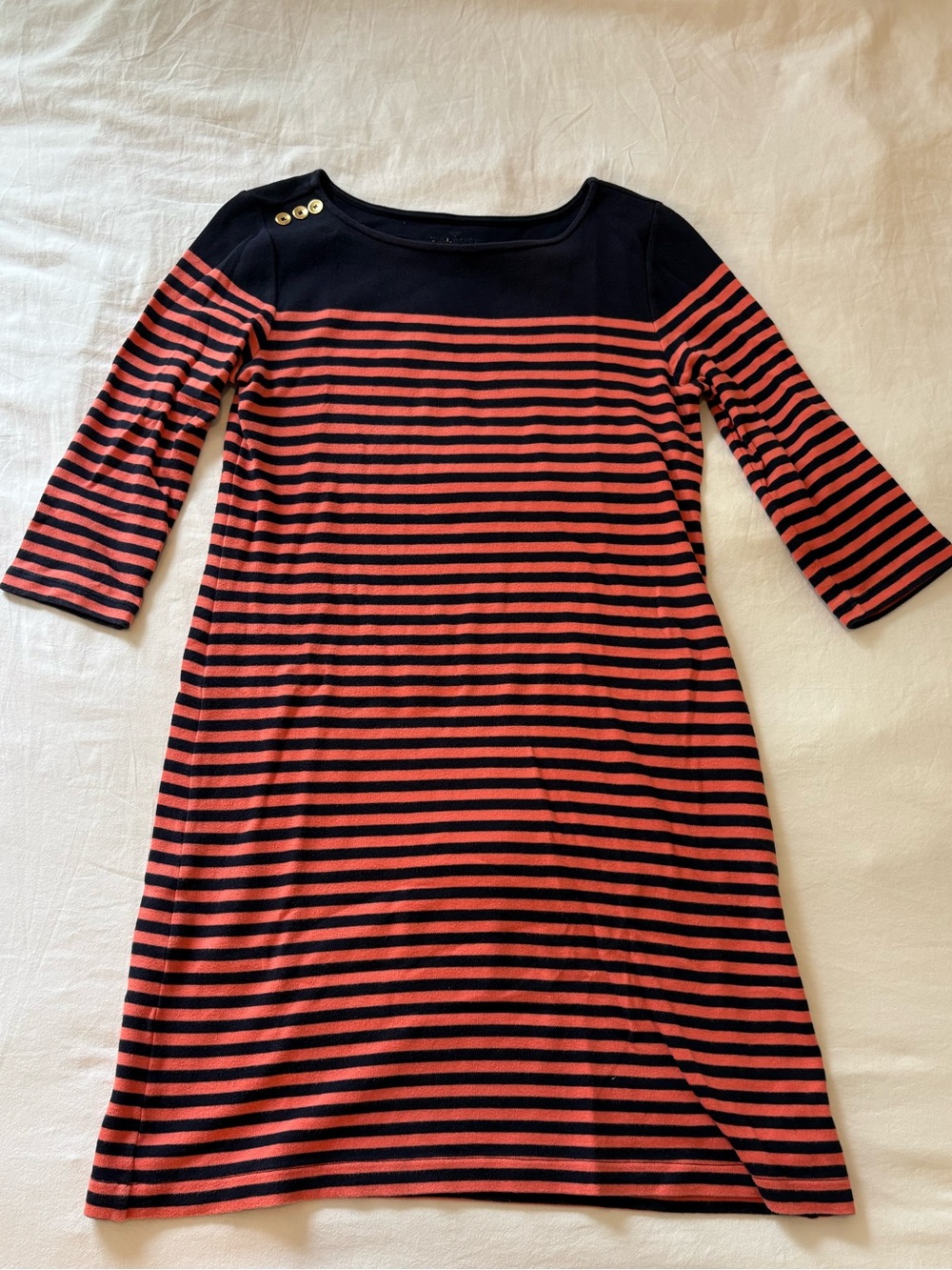 Talbots navy and coral striped boatneck dress size M